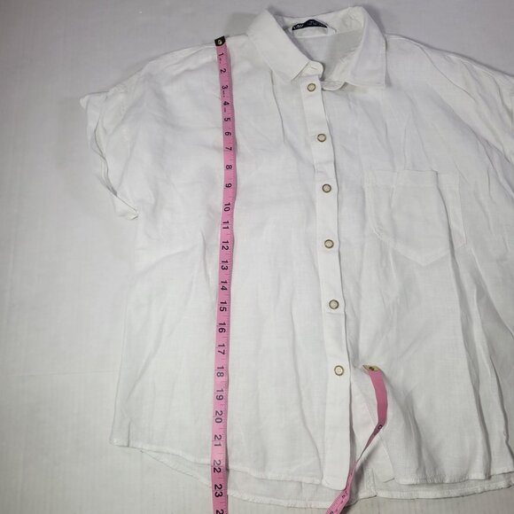 Zara Womens White Linen Button-Up Short Sleeve Shirt Size L - Picture 5 of 6